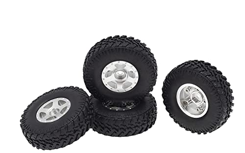 Dkky 1.0 Wheel Hub And Tires Set, 4Pcs Aluminum Alloy Wheel Hub And Micro Soft Rubber Tires Set For 1/24 Rc Crawler Car Axial Scx24 C10 90081 B-17 Axi90081 Axi00001 Upgrade Parts (C, White) #TOP29