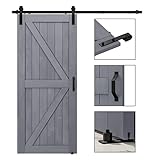 LDB_BUILDING Sliding Barn Door with Hardware Included 36in x 84in Single Door + 6.6ft Hardware Kit + Handle + Floor Guide Single Track Easy Installation Gray
