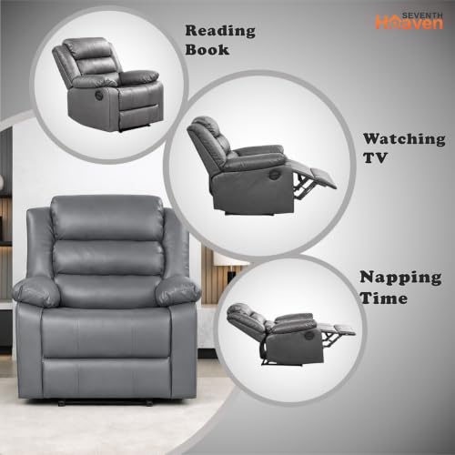 Image of Seventh Heaven Phoenix 1 Seater Motorised Recliner | Single Sofa Chair for Living Room Comfort | Ergonomic Design (Leatherette - Grey)