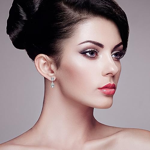 YUNKAI Cubic Zirconia Dangle Earrings for Women with Sterling Silver, Simulated Diamond Drop Earring Teardrop Classic, 6 Ct CZ Pear Cut, Jewelry Gifts for Birthday Christmas, Present for her4