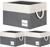 ASXSONN Large Storage Baskets for Shelves 3 Pack, Fabric Storage Bins with Label, Foldable Closet Storage Bins for Shelves with Handles (15'x11'x9.6', Grey&White)