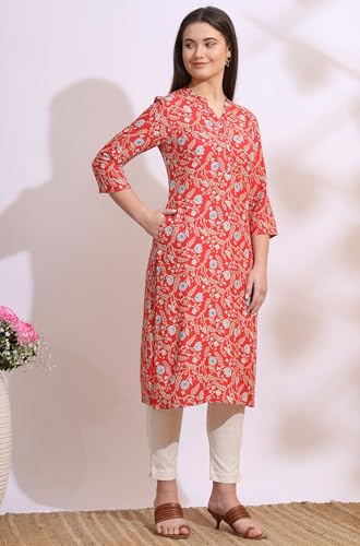 Image of W for Woman Pink Bold Geometric Printed Pure Cotton Straight Kurta