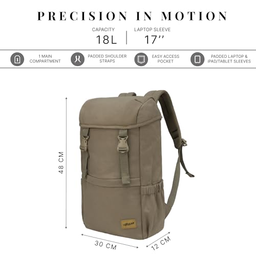 Image of F Gear Dune Dark Beige 18L Premium Canvas Laptop Backpack|Water-Resistant, Office & College Bag, 1 Compartment, 1 Pocket, Padded Laptop & Tablet Sleeves Fits Upto 17 Inch Laptop|Men & Women