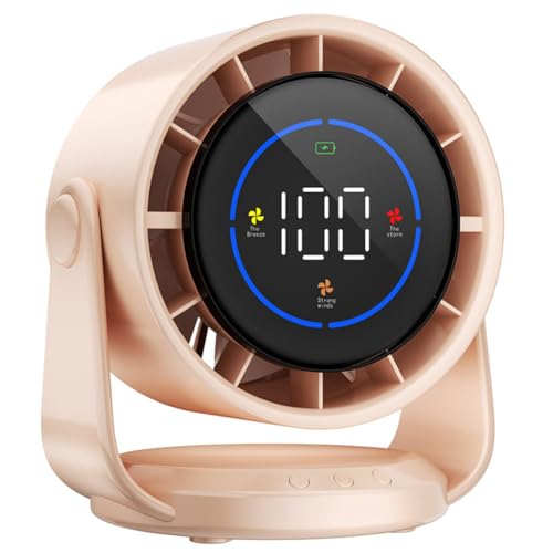 Uxsjakjsd Ventiladores de Mesa, Ventiladores de Pared Ultrasilenciosos, con Pantalla Digital, Recargables por USB, para Casa, Oficina, Viajes, Camping, Color Rosa.