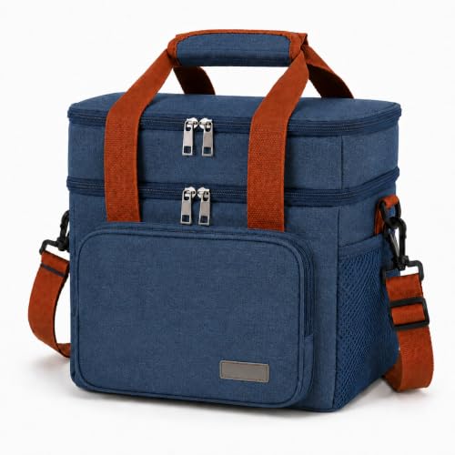 Bolsa Térmica 13L com 2 Compartimentos e Alça Ajustável, Lancheira Térmica para Marmita, Lanches, Trabalho, Academia, Escola, Viagem e Piquenique (Azul)
