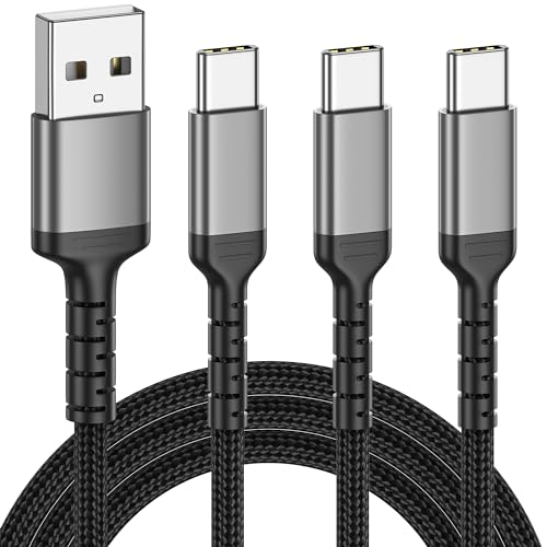 Image of 3ft USB C Charger Cord 3 Pack, Braided USB A to USB Type C Cable Fast Charging 3A Compatible with iPhone 15 Pro /Max Samsung Galaxy S22 Ultra Google Pixel 8 Pro