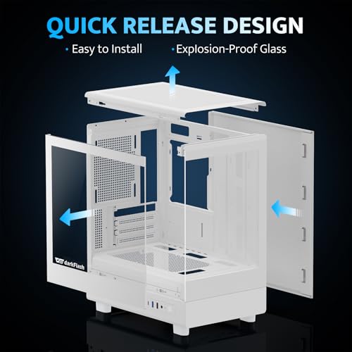 darkFlash Micro ATX PC Case, Pre-Install 3 PWM ARGB Fans Computer Case, Full View Dual Tempered Glass MATX Gaming PC Case, Type C Port, Supports up to 240mm AIO(DB330M) (White) by darkFlash - Image 2