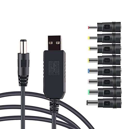 YSJJZRL 1M 5V/9V/12V USB vers câble DC 5.5x2.1mm avec 8 adaptateurs Femelles 5.5x2.1mm (5V-1M)