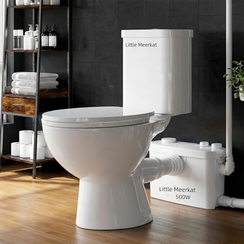 Little Meerkat 500W Upflush Toilet System, Macerating Toilet Kit, Powerful Sewage Pump Toilet, White Ceramic Siphon 1.6GPF Flush Toilet for Bathroom, Basement, Garage, No Plumbing Renovation Needed