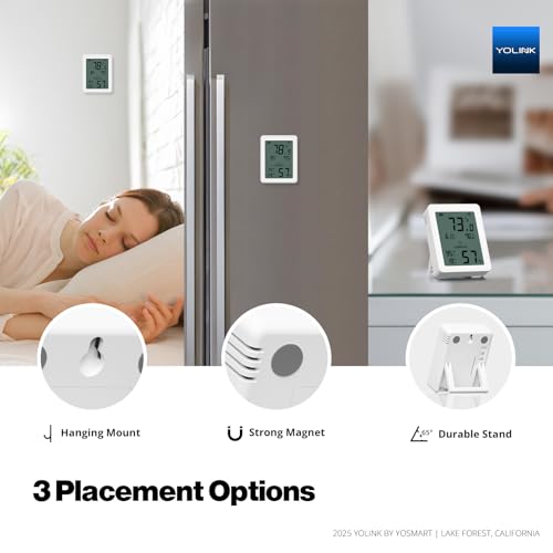 Image of YoLink Indoor Thermometer Hygrometer YS8023 with LCD Comfort Display, Magnetic Mount for Kitchen Use, Max /Min Tracking, LoRa, 5-Year Battery, Alexa /IFTTT - Hub Required
