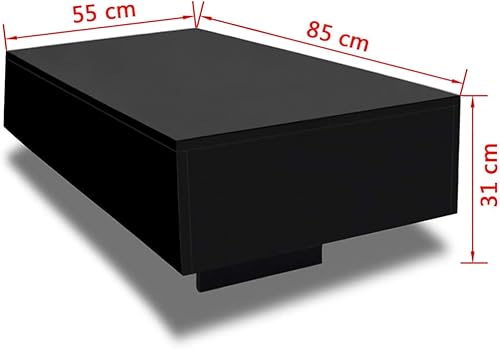 Miniatura 5 de SKM Mesa auxiliar rectangular negra de alto brillo, mesa central moderna para sala de estar, muebles de oficina, 33.5 x 21.7 x 12.2 pulgadas