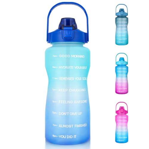 EYQ 64oz Water Bottle with Straw, Leakproof, Green Blue Gradient