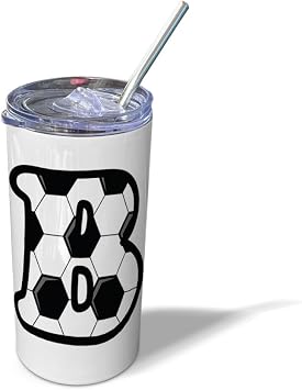 Stainless-Steel Travel Mug Euro Cup 16 Ounces Soccer B Letter Alphabet White Thermal Coffee Cup
