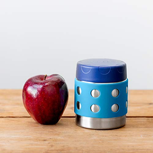 Lunchbots Thermal 8 Oz Triple Insulated Thermos - Hot 6 Hours Or Cold 12 Hours - Leak Proof Thermos Soup Jar - All Stainless Interior - Navy Lid - Aqua Dots #TOP2