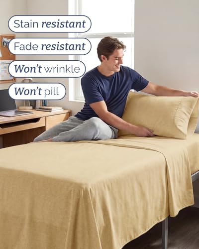 Image of Twin XL 4 Piece Sheet Set - College Dorm Room Essentials - Heathered Tan