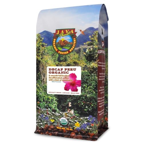 Low Acid Organic Coffee – Whole Bean, Mold-Free & Stomach Friendly by Java Planet, Peruvian Single Origin Decaf Coffee, Medium Dark Roast, Water Process, Smooth Full Flavored, 1LB Bag