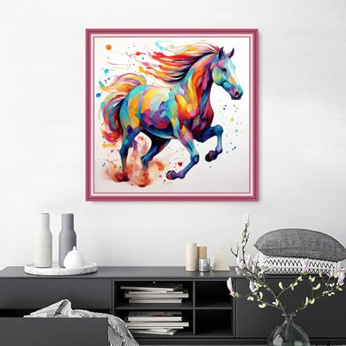 Image of Joyhoor Cross Stitch Kits for Beginners Stamped Cross-Stitch Supplies Needlework preprint Embroidery Kits for Adults DIY Needlepoint Kits Embroidery Patterns 11CT-A Galloping Horse 18.x18 inch