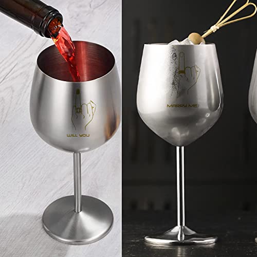 Ycoolle Valentine's Day Wine Glass, 18Oz Stainless Steel Wine Goblets Funny Couple Cup Romantic Gift Idea For Valentine's Day Confessions,Engagement Or Wedding (Set Of 2) (Sliver) #TOP3