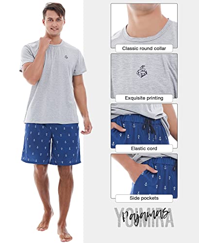 Image of Yoimira Mens Soft Pajama Set Short /Long Sleeve 2 Piece PJs with Pockets | Men's short /long sleeve pajama set, soft 2 piece PJs with pockets for sleepwear, loungewear, relaxing at home and nightwear