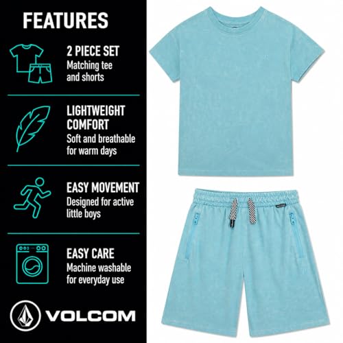 Image of Volcom Toddler Baby Boy Shorts Set - 2 Piece Short Sleeve Graphic Tees and Shorts Infant Toddler Little Boys Summer Outfits