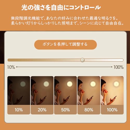 ZHOUMIN センサーライト 室内 配線不要 ナイトライト 自動点/消灯 懐中電灯 极简主义 2色（電球色+昼光色） 1〜50ルーメン明るさ調整 人感センサーライト 室内 充電式 センサーライト 室内 足元灯 常夜灯 浴室/寝室/階段/押入れ (4個セット-日本語説明書付き) [4]