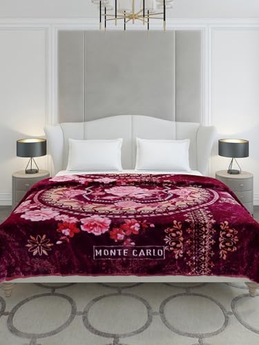 Image of Monte Carlo Double Bed Heavy Winter Blanket Marshal 2 Ply 850 GSM | 4.5 KG (240x220 CM), Wine