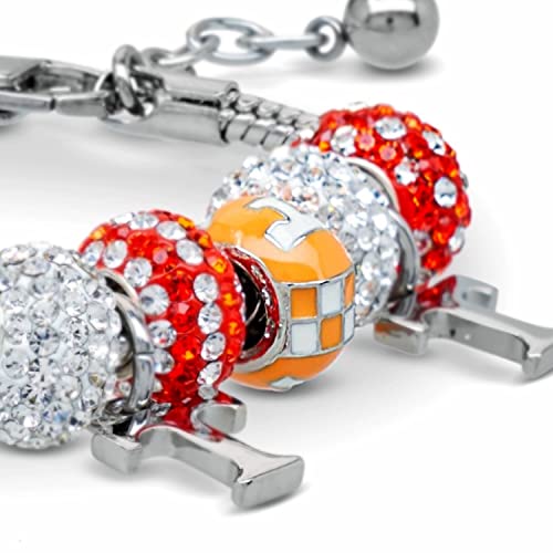 University Of Tennessee Bead Charm | Tennessee Orange And White Logo Round Charm | University Of Tennessee Volunteers Gift | Tennessee Stainless Steel Jewelry | Fits Most Popular Charm Bracelets #TOP2