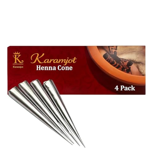 Karamjot Natural Brown Henna Mehndi Cones for Temporary Tattoos | 4 Pack Premium Ready-to-Use Paste for Festivals