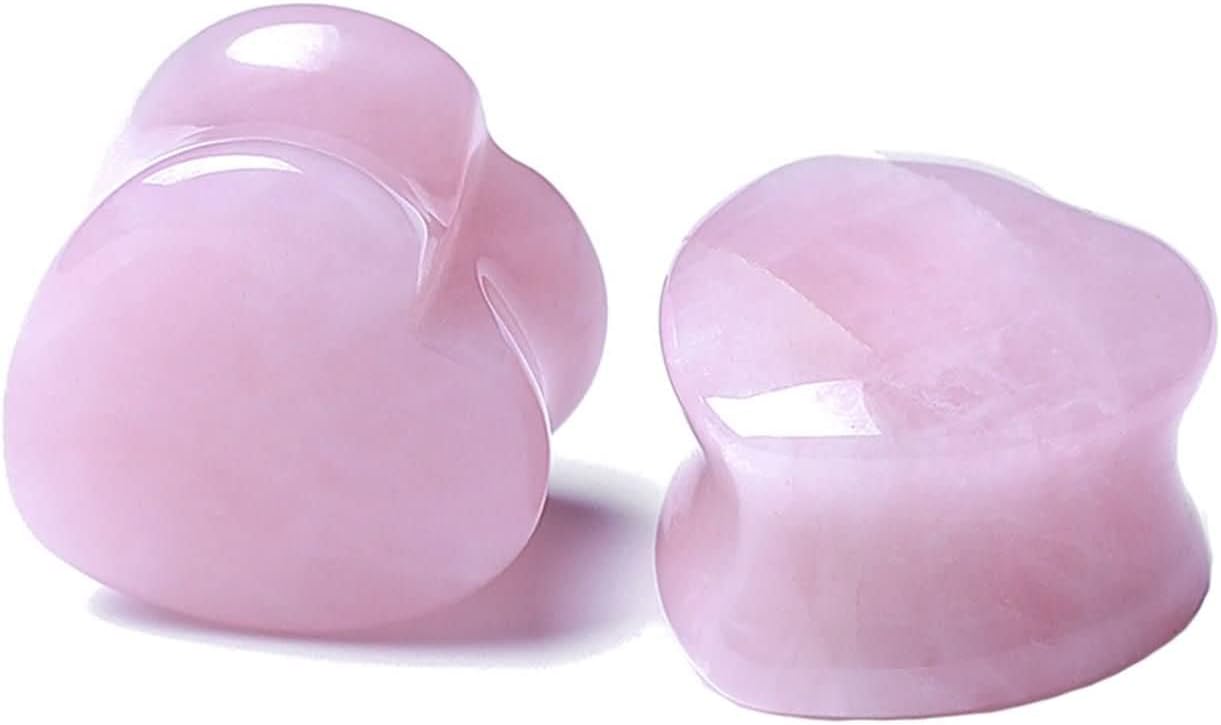 Daesar 2PCS Ear Tunnels, Ear Gauges 2G 6mm Pink Heart Stone Tunnel Gauges Ear Piercing Jewelry