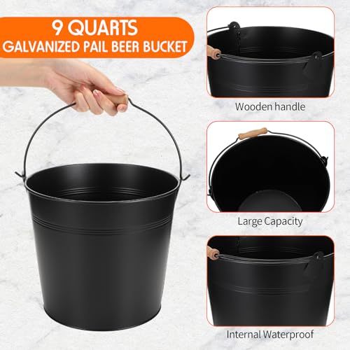 Didaey 12 Pcs Large Galvanized Metal Buckets with Handle 10 Inch Heavy Duty Stainless Steel Pails Round Pail for Party Wedding, Crafts, Utensils, Table Centerpieces (Black)