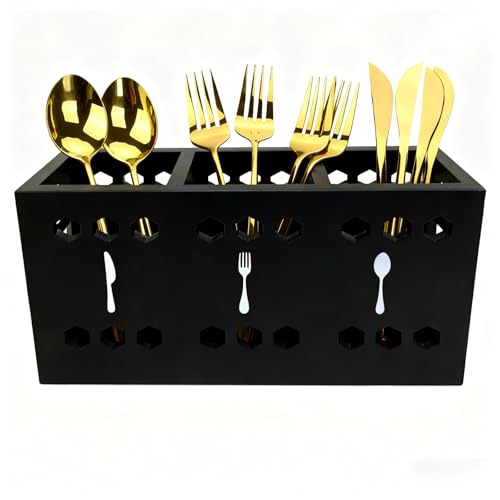 Freshmagis Küchenutensilienhalter – Behälter Küchenutensilien für den Tisch, Besteckkorb für Küchenutensilien, Aufbewahrungsbehälter für Gabeln und Löffel, Behälter für Partygeschirr （Black）