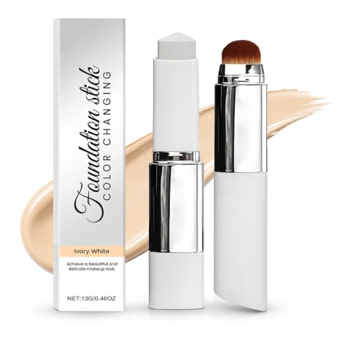 ELYCO Fondotinta Stick Auto-Adattivo con Pennello Integrato, 2 in 1 Fondotinta Bianco Cambia Colore, Coprenza Naturale Idratante a Lunga Tenuta 12h SPF50+, per Tutti i Tipi di Pelle - Naturale