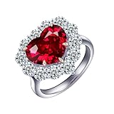 Whoiy Anillo de mujer 375/585/750 oro blanco, anillos de boda con rubí creado 7 ct, anillo de compromiso de oro de 9 K/14 K/18 K con grabado, 52 (16.6), Metal precioso Piedra preciosa, Rubí sintético