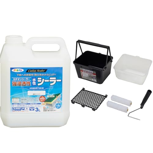 【セット買い】 アサヒペン 強浸透性水性シーラー 透明(クリヤ) 3L + バケット型万能用ローラーバケセット 5点セット BS-180
