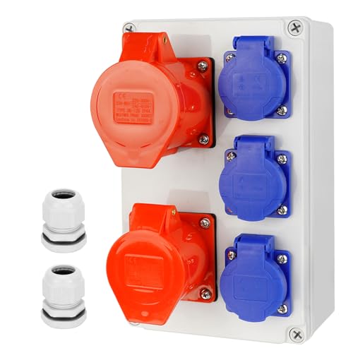 CHENGPI Steckdose Aufputz Wandverteiler Starkstrom Verteiler mit IP54 3x230V Schuko Steckdosen und 16A/32A CEE-Steckdose IP67 Baustromverteiler Steckdosenverteiler - Gebäude Stromverteiler