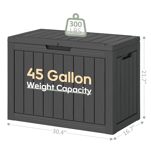 NBYSGO Outdoor Storage Box, Resin Deck Boxes Indoor and outdoor, Waterproof Storage Box Lockable Lid (Black, 45 Gallon) - Thumbnail 2
