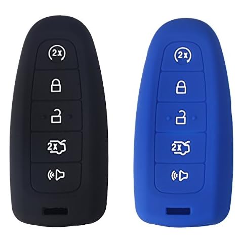 2PCS XUHANG Sillicone Key Skin Cover Key Remote Case Protector Shell for Ford Edge Escape Explorer Focus Lincoln MKS MKT MKX MKZ Keyless Entry Smart Remote 5 Buttons Black Blue Cover