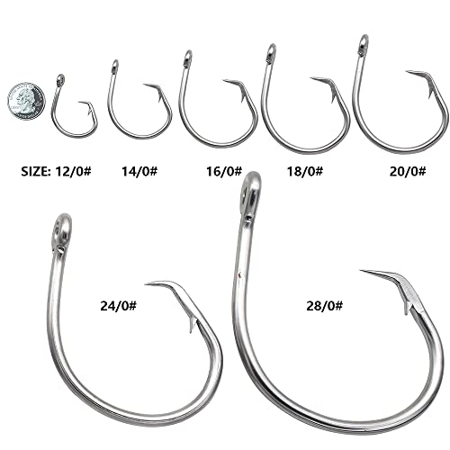 Giant Fishing Hook 6/0-28/0 Forged In-Line Circle Hooks Shark & Swordfish &Tuna Hook Stainless Steel Big Game Hook Saltwater (Size 12/0-Pack Of 20) #TOP4