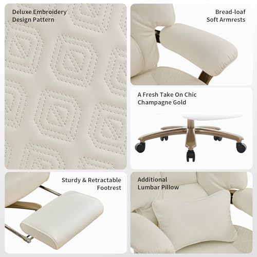 Image of EXCEBET Big and Tall Executive Office Chair with Footrest, 400LBS Capacity Ergonomic High-Back Desk Office Chair with Lumbar Support, Padded Armrests & Thick Cushion, White PU Leather Chairs
