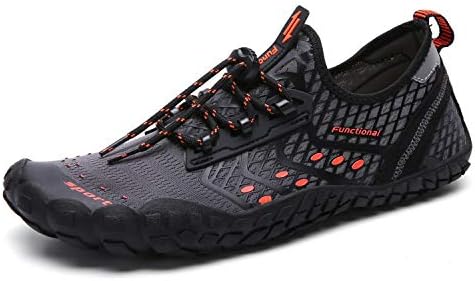 UBFEN Water Shoes Mens Womens Swimming Shoes Aqua Shoes Beach Sports Quick Dry Barefoot for Boating Fishing Diving Surfing with Drainage Driving Yoga 9.5 Women / 7.5 Men D Grey Orange