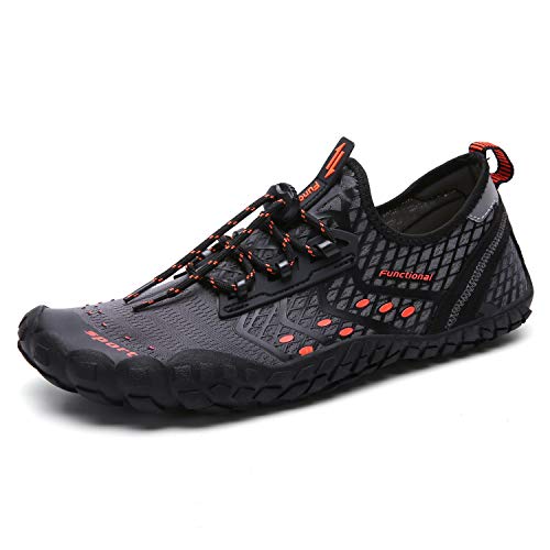 Ubfen Water Shoes Mens Womens Swimming Shoes Aqua Shoes Beach Sports Quick Dry Barefoot For Boating Fishing Diving Surfing With Drainage Driving Yoga 9.5 Women / 7.5 Men D Grey Orange #TOP14