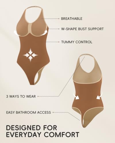 Image of Halter Bodysuit with Adjustable Straps, Shapewear for Women with Tummy Control, Suitable for Daily Wear and Workouts