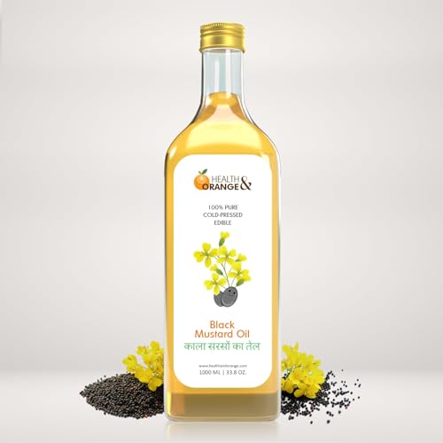 Image of H&O Black Mustard Oil - 100% Pure Cold Pressed Edible Kaali Sarson Ka Tel - 1000 ML Glass Bottle