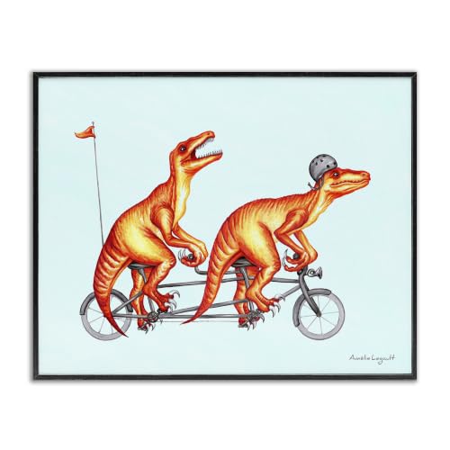 Stupell Industries Whimsical Red T-Rex Dinosaurs Riding Tandem Bicycle, Design by Amelie Legault, Black Framed, 20 x 16