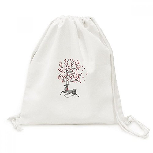 Sac à dos cordon Renne de Noël en toile pour voyage sac de sport artistique peint à la main