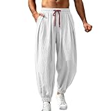 SOOUICKER Herren Leinenhose Lang Jogger Japanisch Jogginghose Leinen