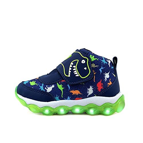 Tênis Infantil Masculino de LED Cano Alto Dinossauro AS350 Cor:Azul Marinho-Limão;Tamanho:31