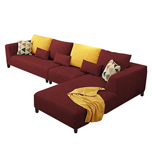 Image of Galib RHS 6 Seater L Shape Sofa Set for Living Room (Maroon Fabric)