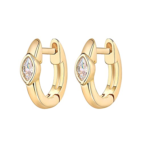 Pavoi 14K Yellow Gold Plated 925 Sterling Silver Post Women's Huggie Earrings | Small Gold Hoop Earrings | Cz Huggie Earrings | Marquise Cubic Zirconia #TOP18