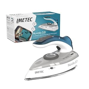 Imetec Nuvola 2.0 - Ferro da Stiro da Viaggio a Vapore - Piastra in Acciaio Inox - 1000 Watt - Compatto e leggero - Manico pieghevole - Custodia da Viaggio - Doppio Voltaggio - Colpo vapore 80 g Da viaggio, colpo vapore 80g